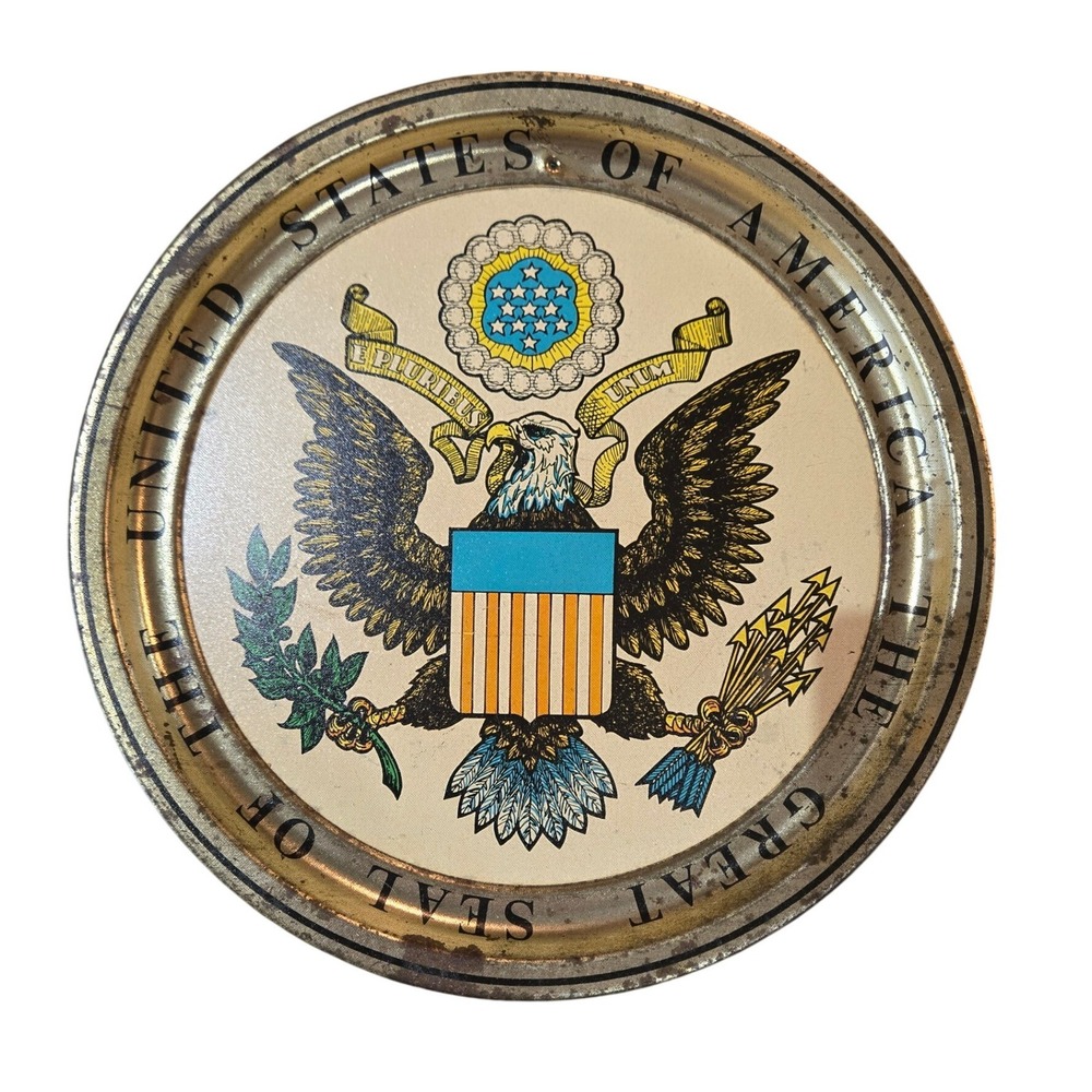Vintage Seal USA Metal Serving Tray –‎ Eagle Americana Tin (12 inch)